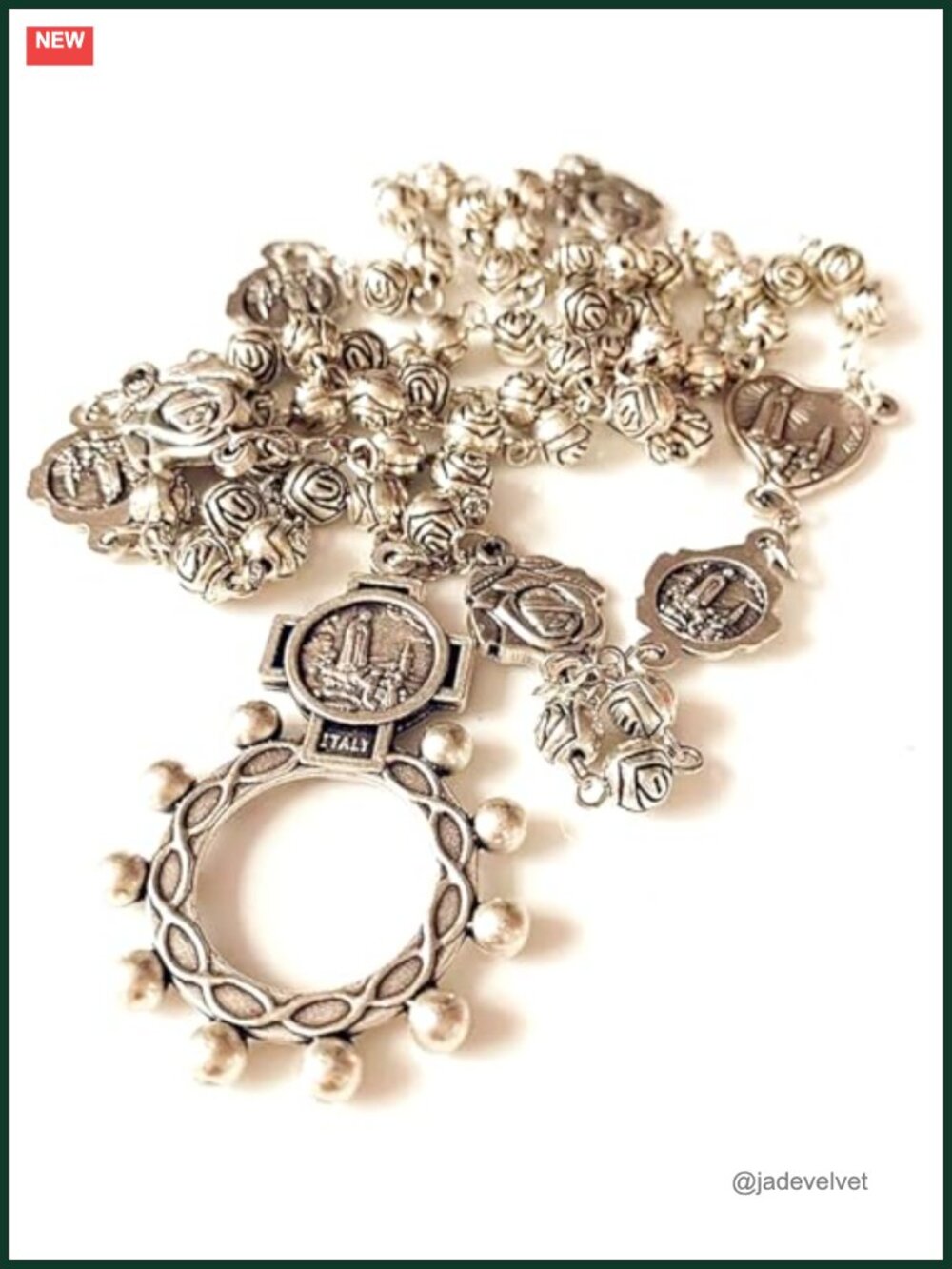 Handmade Vintage Silver Rosary Necklace Catholic Our Lady of Fatima Crucifix